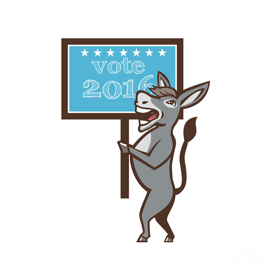 Donkey Digital Art - Vote 2016 Democrat Donkey Mascot Cartoon by Aloysius Patrimonio