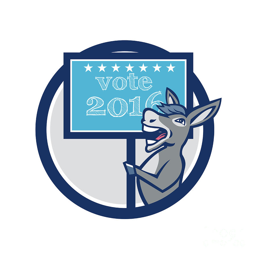 Donkey Digital Art - Vote 2016 Democrat Donkey Mascot Circle Cartoon by Aloysius Patrimonio