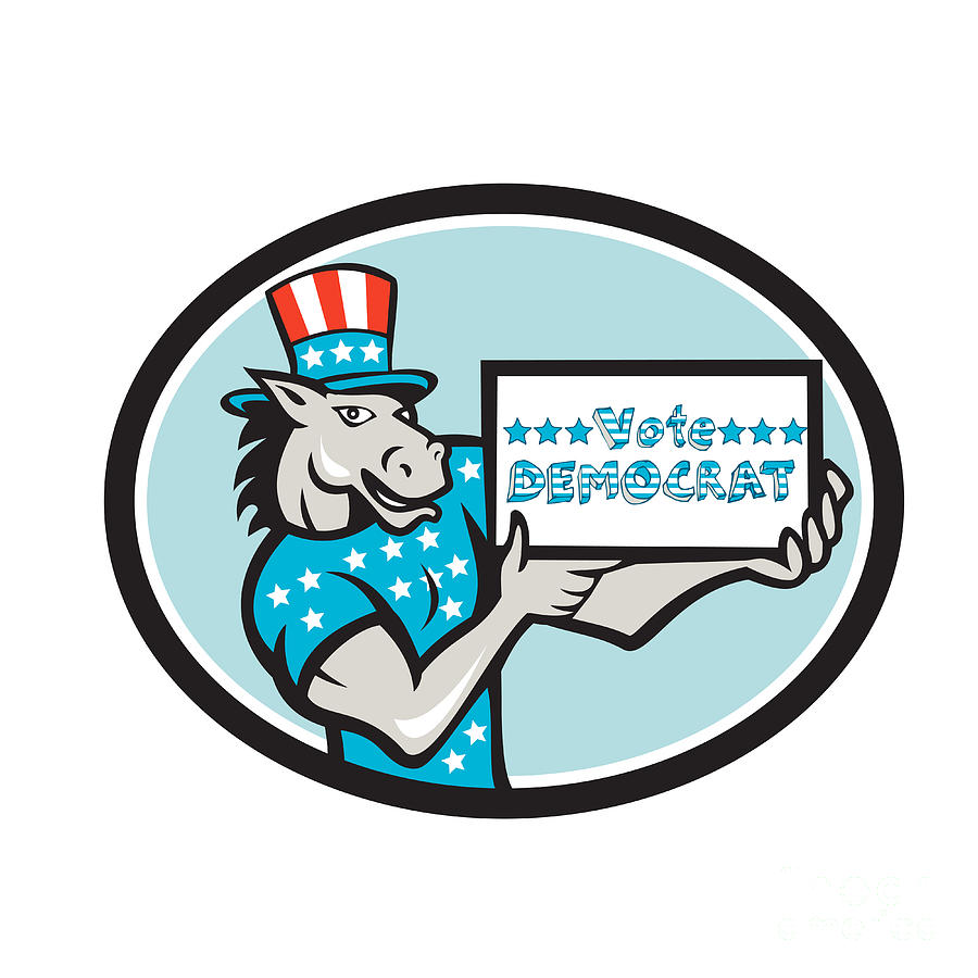 Donkey Digital Art - Vote Democrat Donkey Mascot Oval Cartoon by Aloysius Patrimonio
