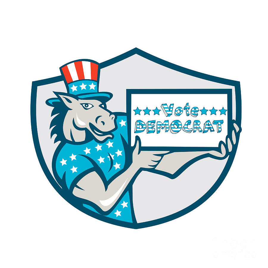 Donkey Digital Art - Vote Democrat Donkey Mascot Shield Cartoon by Aloysius Patrimonio