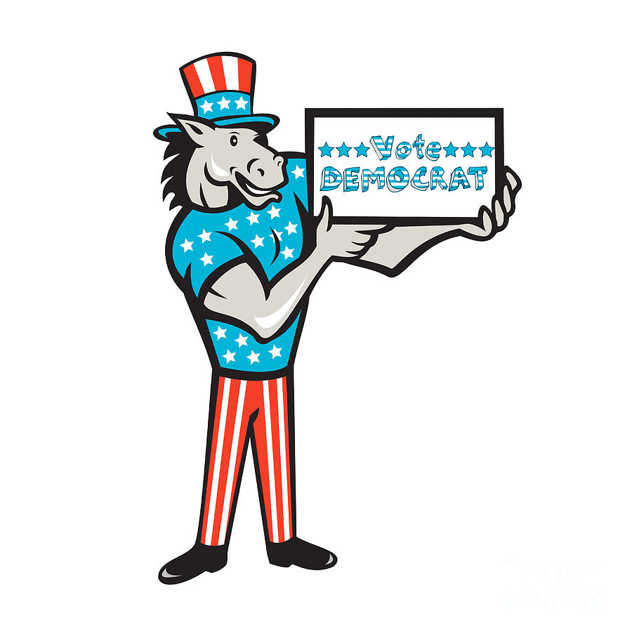 Donkey Digital Art - Vote Democrat Donkey Mascot Standing Cartoon by Aloysius Patrimonio