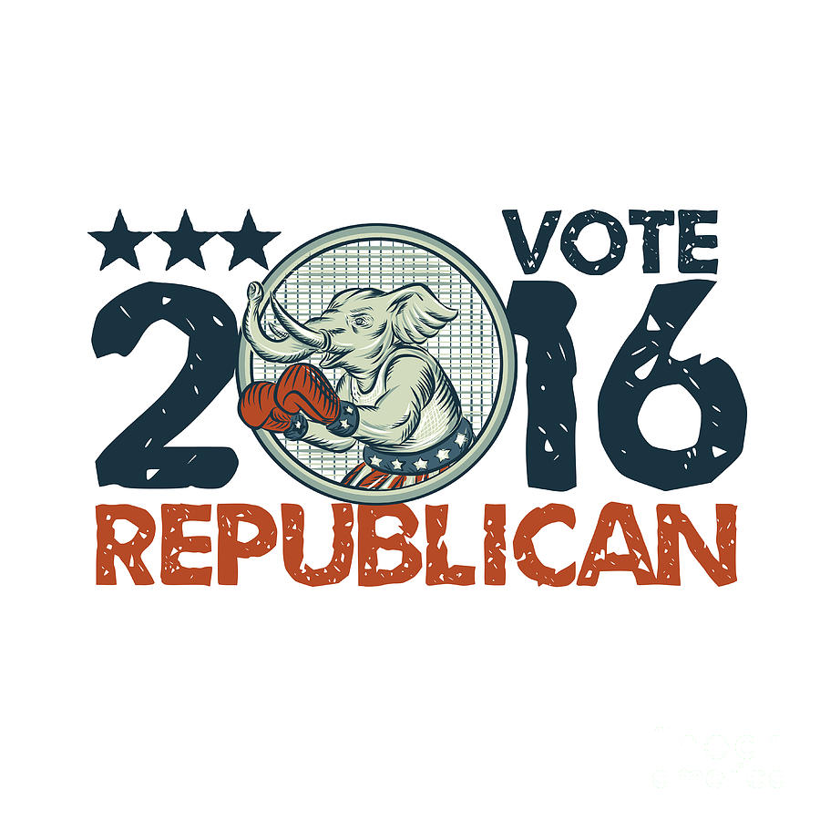 Vintage Digital Art - Vote Republican 2016 Elephant Boxer Circle Etching by Aloysius Patrimonio
