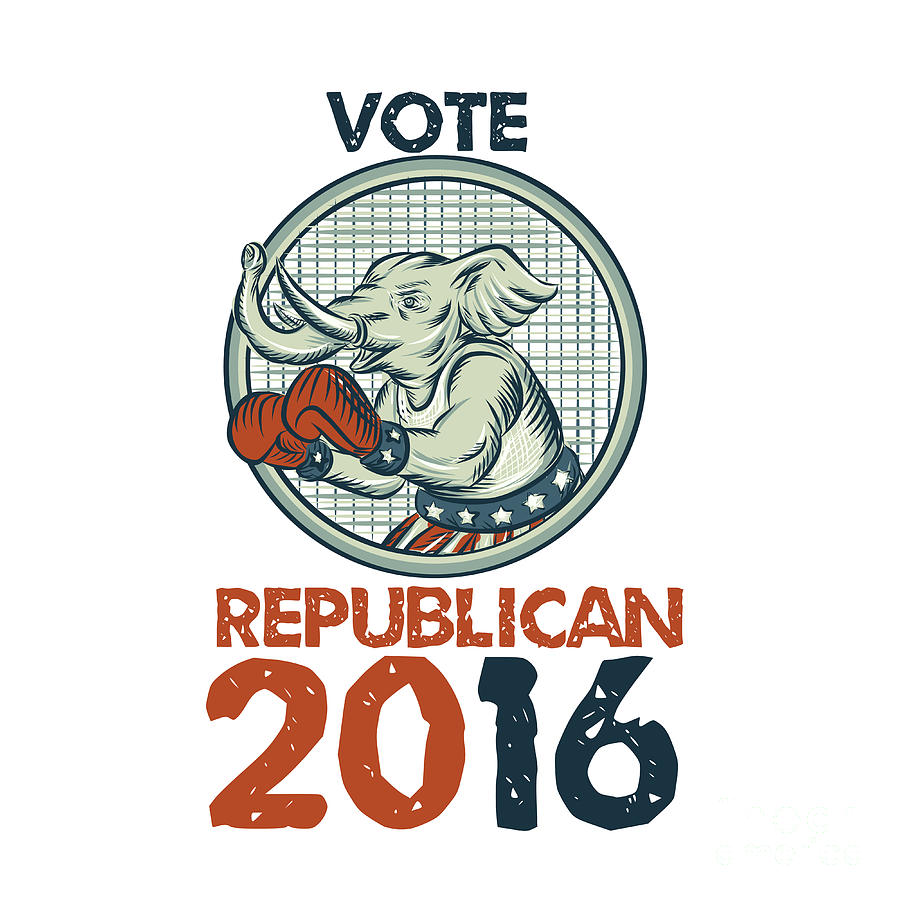 Vintage Digital Art - Vote Republican 2016 Elephant Boxer Etching by Aloysius Patrimonio