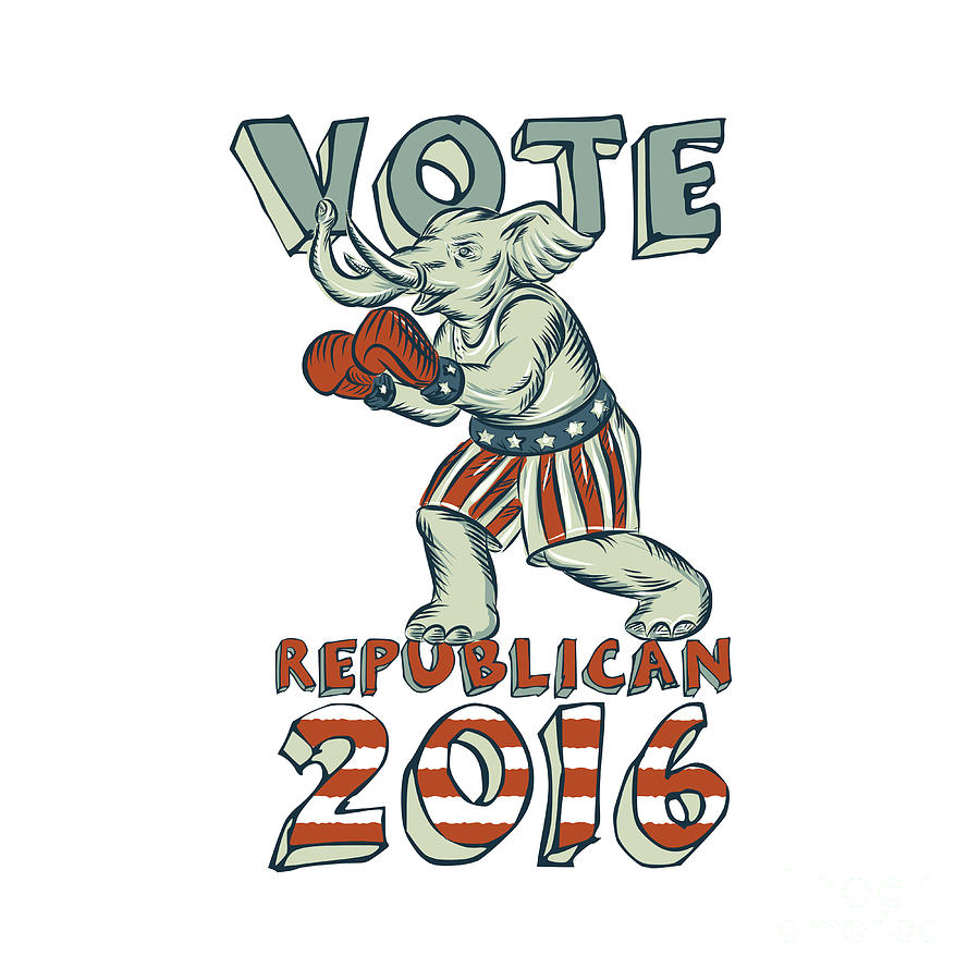 Vintage Digital Art - Vote Republican 2016 Elephant Boxer Isolated Etching by Aloysius Patrimonio