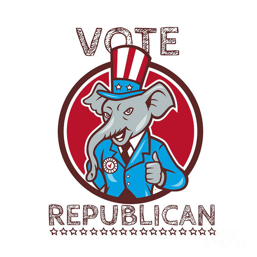 Elephant Digital Art - Vote Republican Elephant Mascot Thumbs Up Circle Cartoon by Aloysius Patrimonio