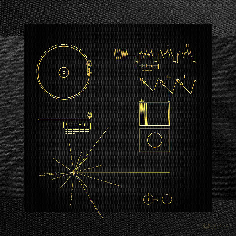 Voyager Golden Record Cover on Black Canvas Digital Art by Serge Averbukh
