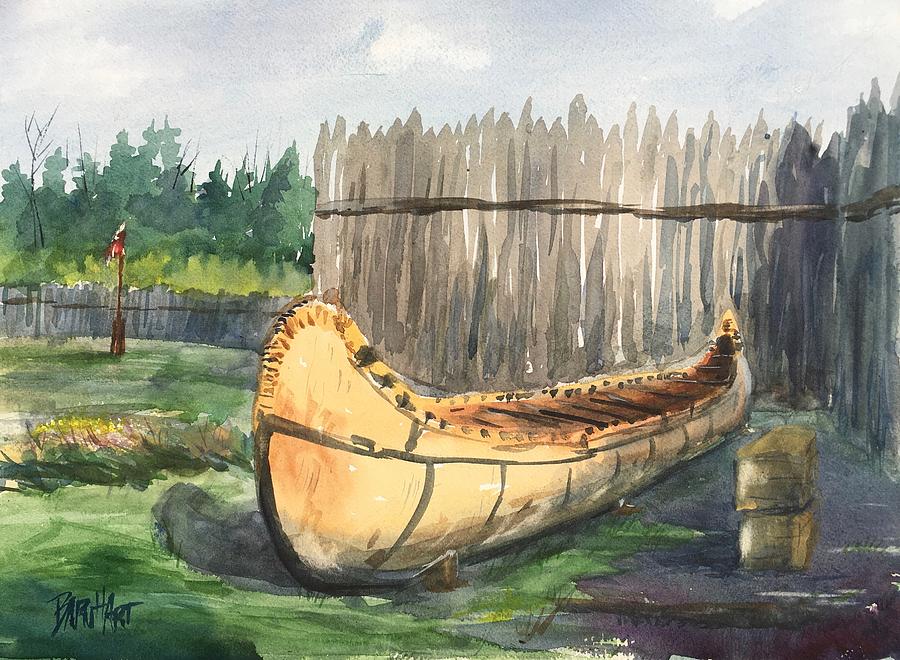 Voyageur Painting - Voyageur Canoe at Grand Portage by Duane Barnhart