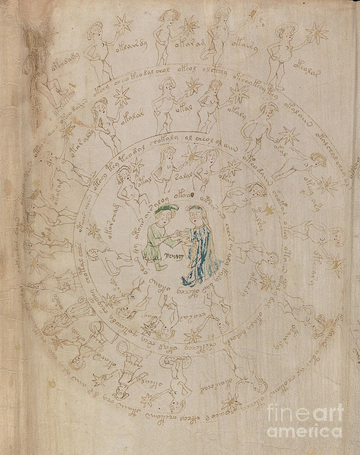 Voynich Manuscript Astro Gemini Drawing by Rick Bures