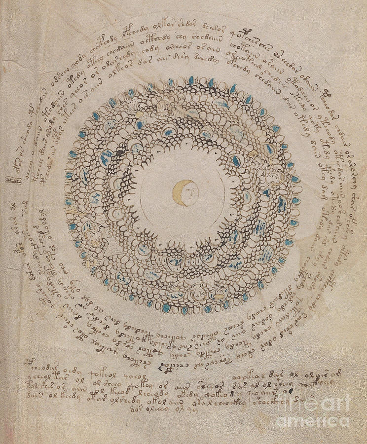 Voynich Manuscript Astro Moon Central 1 Drawing by Rick Bures