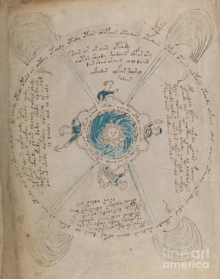 Voynich Manuscript Astro Sun Central 1 Drawing by Rick Bures