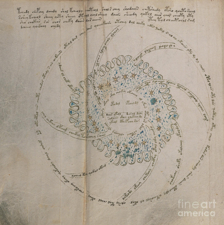 Voynich Manuscript Astro Universe 1 Drawing by Rick Bures