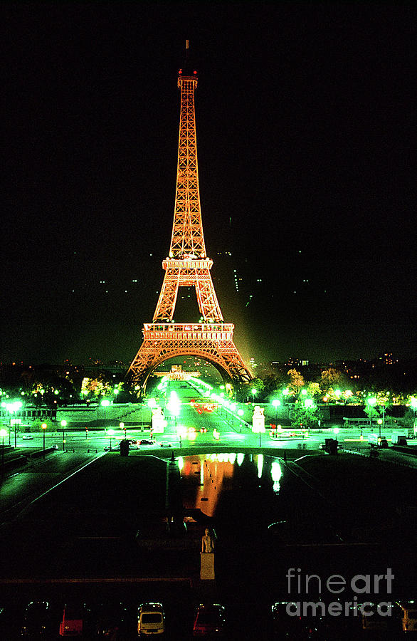 Paris Photograph - Vue de la tour eiffel by night Paris France  1978 by Monterey County Historical Society