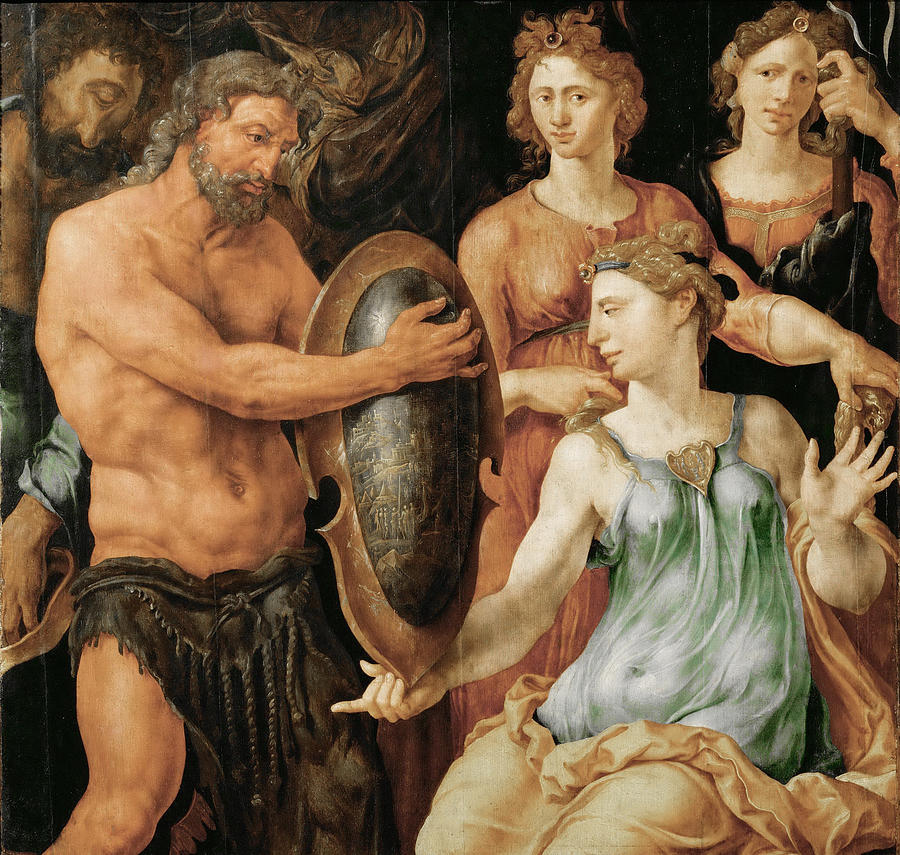 Vulcan Handing Thetis the Shield for Achilles Painting by Maerten van Heemskerck