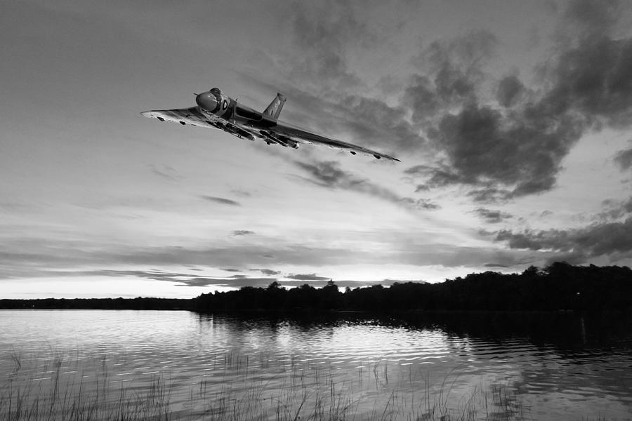 Vulcan low over a sunset lake sunset lake BW Digital Art by Gary Eason