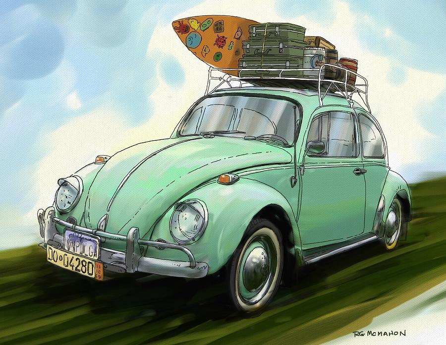 VW Beach Bug Painting by RG McMahon