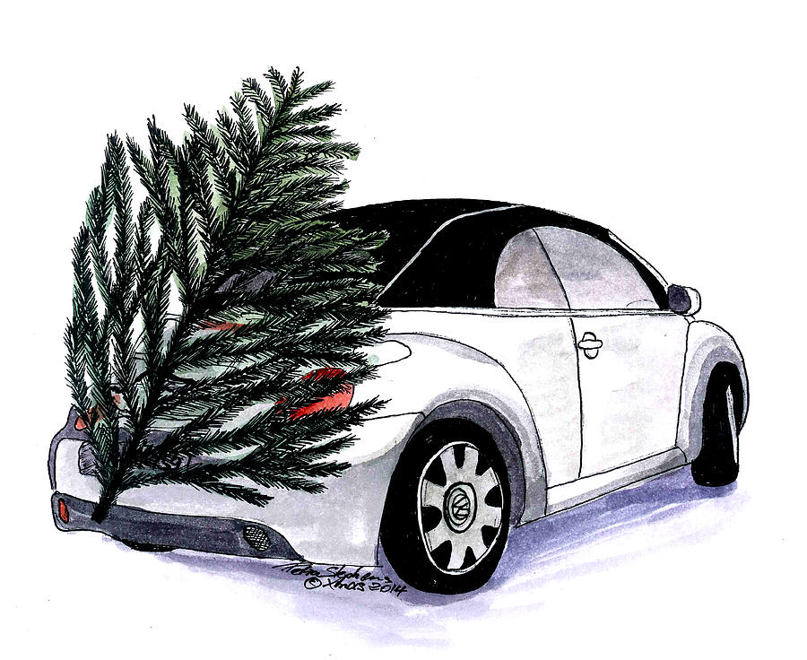 VW beetle Christmas Painting by Petra Stephens