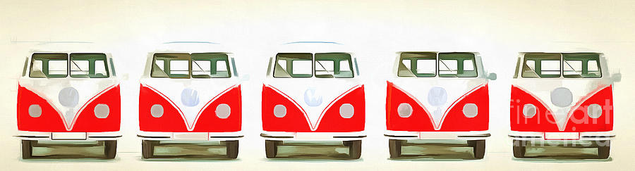 Retro Bus Line Up Painting Painting by Edward Fielding