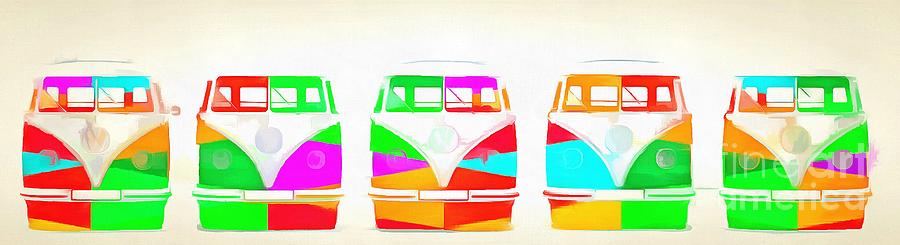 Vintage Painting - VW Bus Line Up Pop Art by Edward Fielding