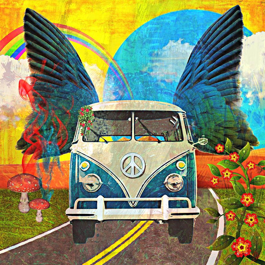 Unique Mixed Media - VW Bus Trip by Ally  White