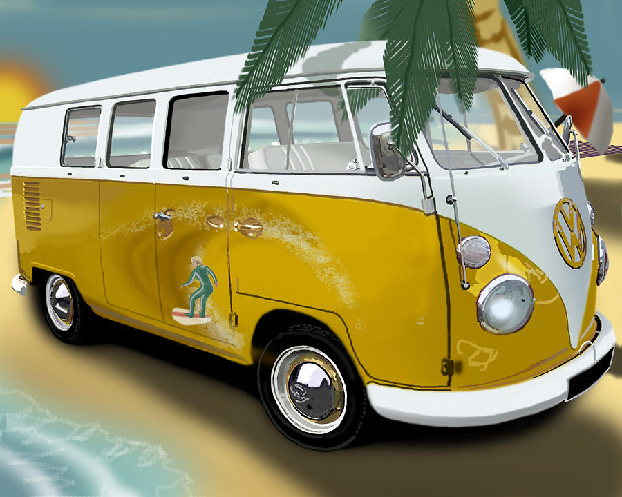 Transportation Digital Art - VW Campervan Surfs Up by Richard Herron