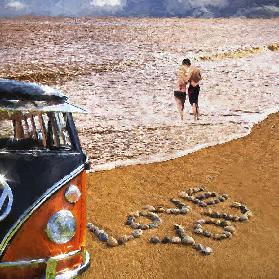 Pebbles Digital Art - VW Love on beach by Martin Fry