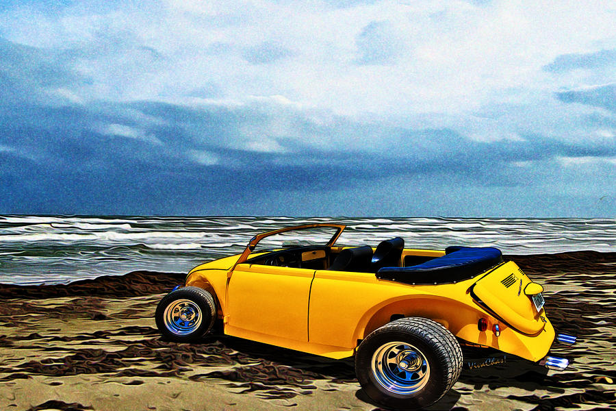 Yellow Roadster at the Beach on Padre Island with VivaChas Photograph by Chas Sinklier