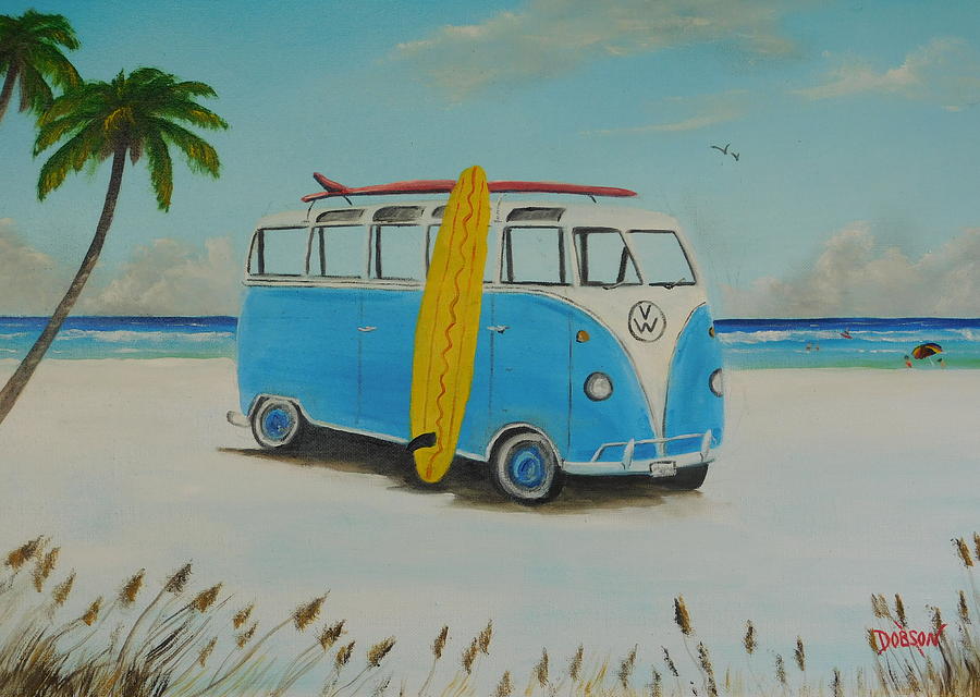 VW Surf Board Van Painting by Lloyd Dobson