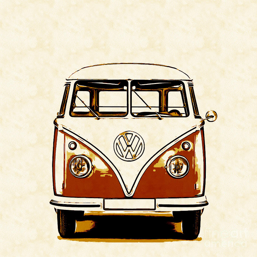 Vintage Painting - VW Van Graphic Artwork Orange by Edward Fielding