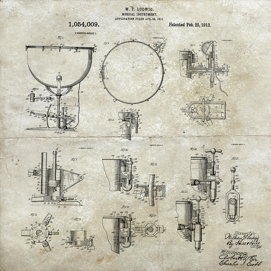 W F Ludwig Kettle Drum Patent Digital Art by Paulette B Wright