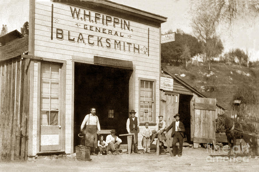 Blacksmith Photograph - W. H. Fippin Blacksmith Shop in Rough and Ready, CA. circa 1880 by Monterey County Historical Society