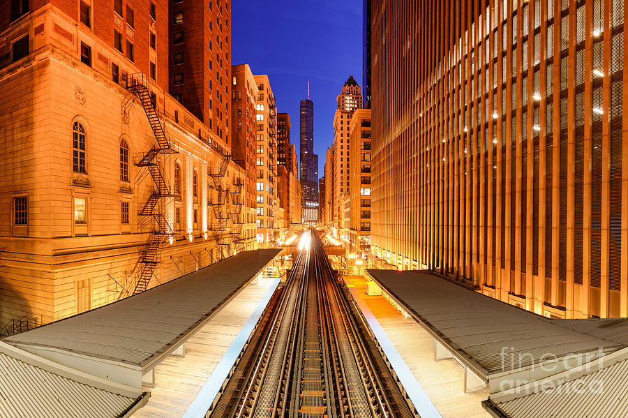 Wabash and Adams -L- CTA Station and Trump International Tower Hotel at Dawn- Chicago Illinois Photograph by Silvio Ligutti