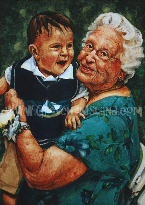Christmas Painting - Wade-Baradarvar Grandmother and Grandson by Gretchen Barota