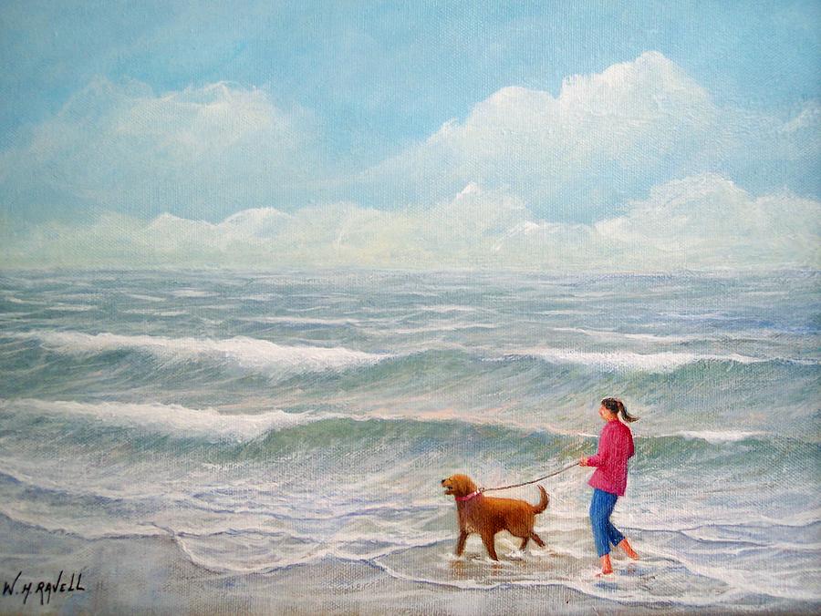 Seascape Painting - Wading With Willy by William Ravell