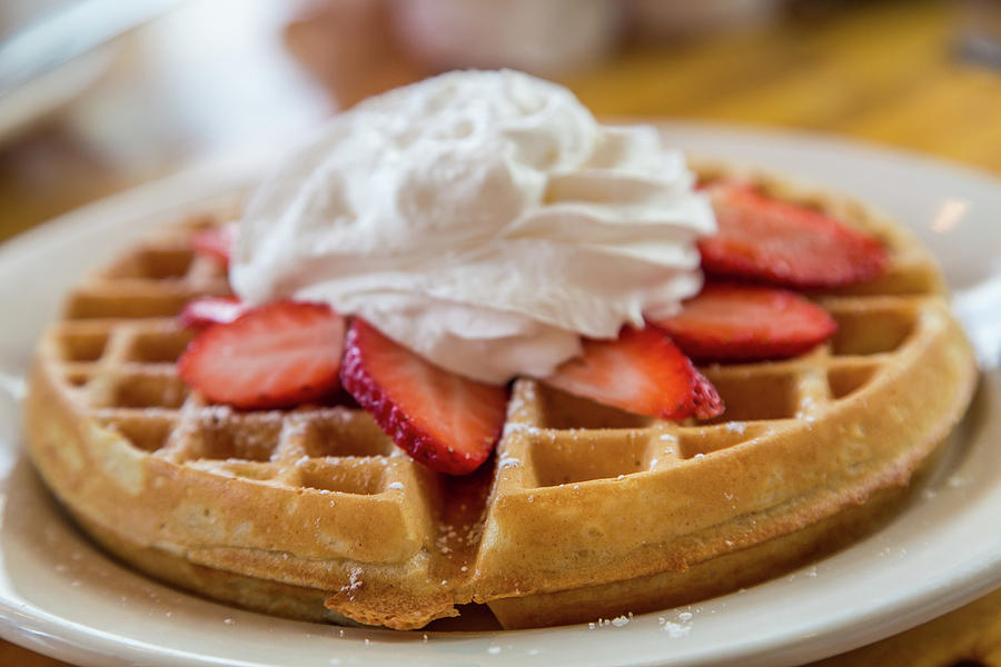 Waffle Topped with Strawberries and Whipped Cream Photograph by Darryl Brooks