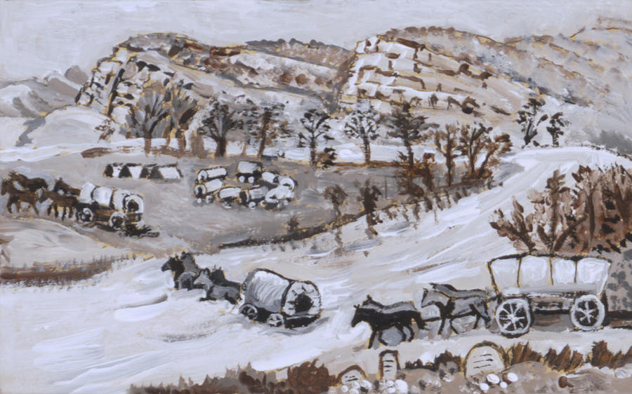 Wagon Train Crossing River Painting by Dawn Senior Trask Fine