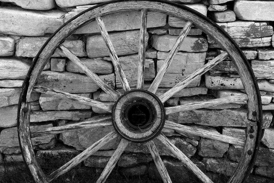Wagon Wheel 4 BW Photograph by Mary Bedy