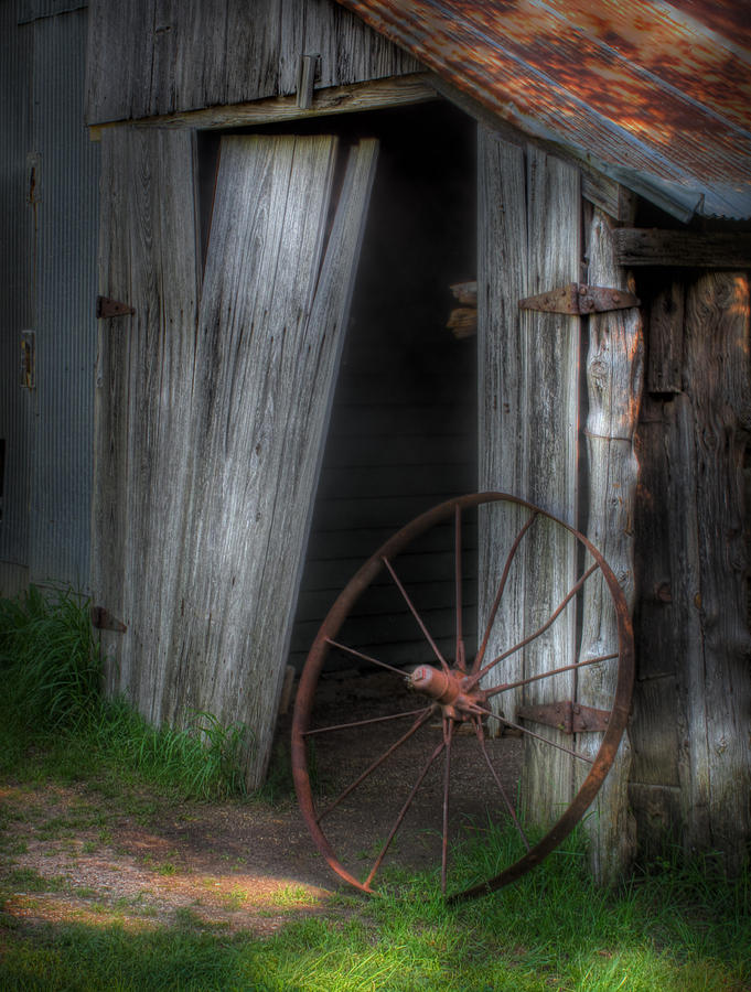 Wagon Wheel and Barn Door Photograph by David and Carol Kelly