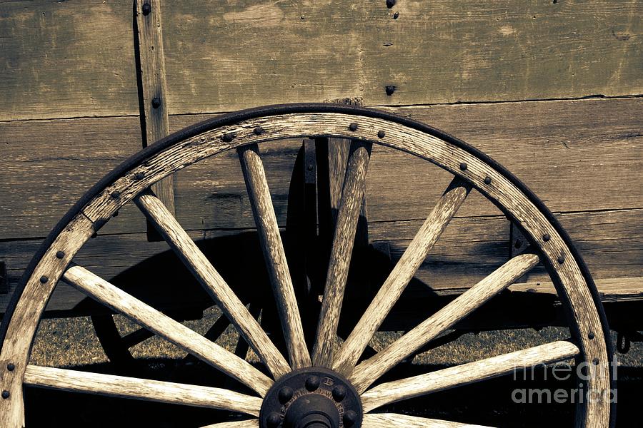 Wagon Wheel - Old West Trail N832 Sepia Photograph by Ella Kaye Dickey