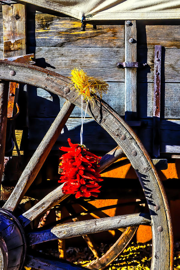 Wagon Wheel With Chili Peppers Photograph by Garry Gay