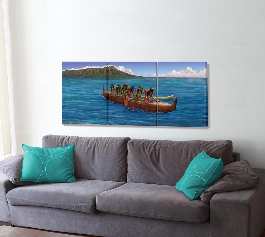 Wahine Hawaiian Canoe Paddlers on the wall Digital Art by Stephen Jorgensen