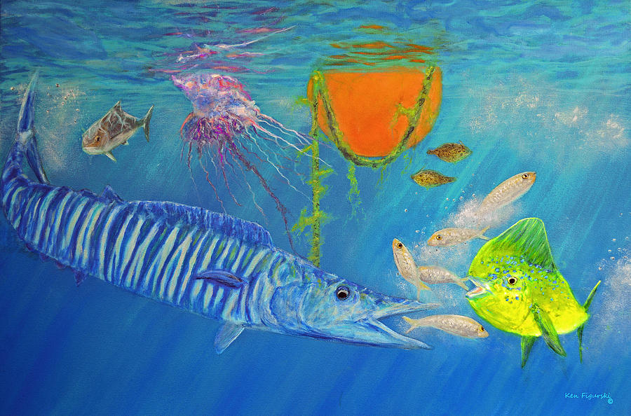 Wahoo Dolphin Painting Painting by Ken Figurski