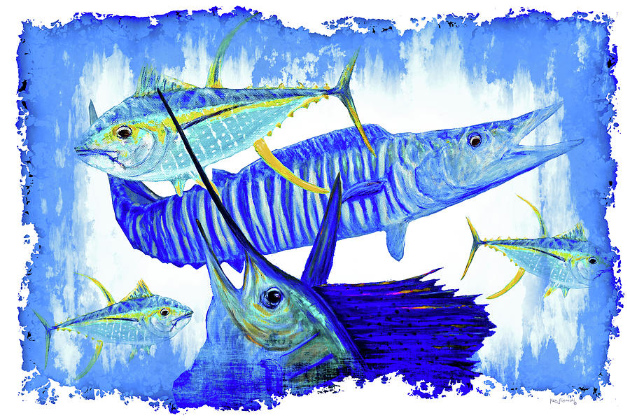 Wahoo Tuna Sailfish Modern Colorful Painting by Ken Figurski