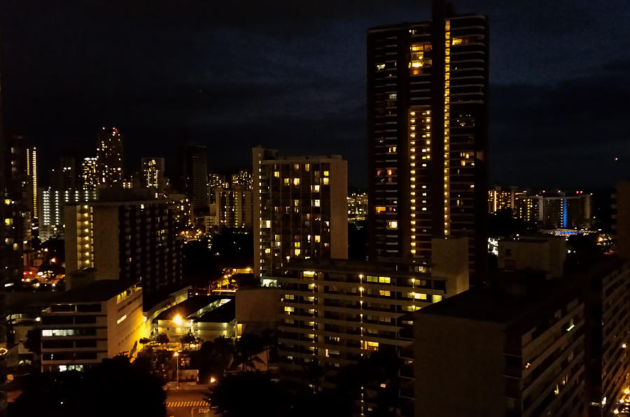 Waikiki at Night Photograph by Pamela Walton