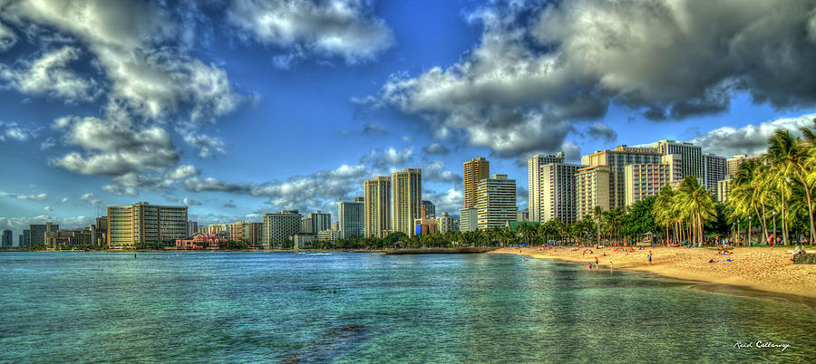 Waikiki Beach Panorama Sunset Honolulu Hawaii Collection Art Photograph by Reid Callaway