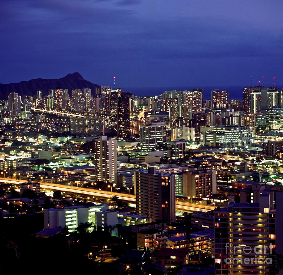 Honolulu Photograph - Waikiki Skyline - Evening by Carl Shaneff - Printscapes