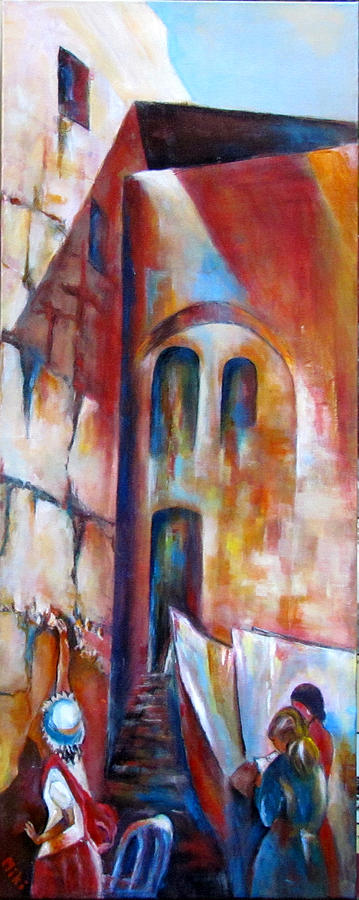 Landscape Painting - Wailing Wall Women  section by Miki Sion