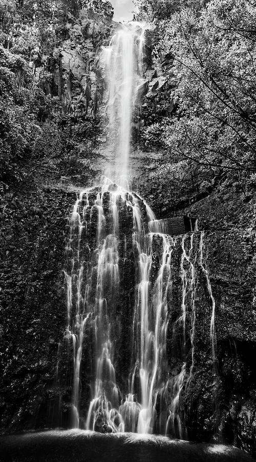 Wailua Falls Black and White Photograph by Kelley King