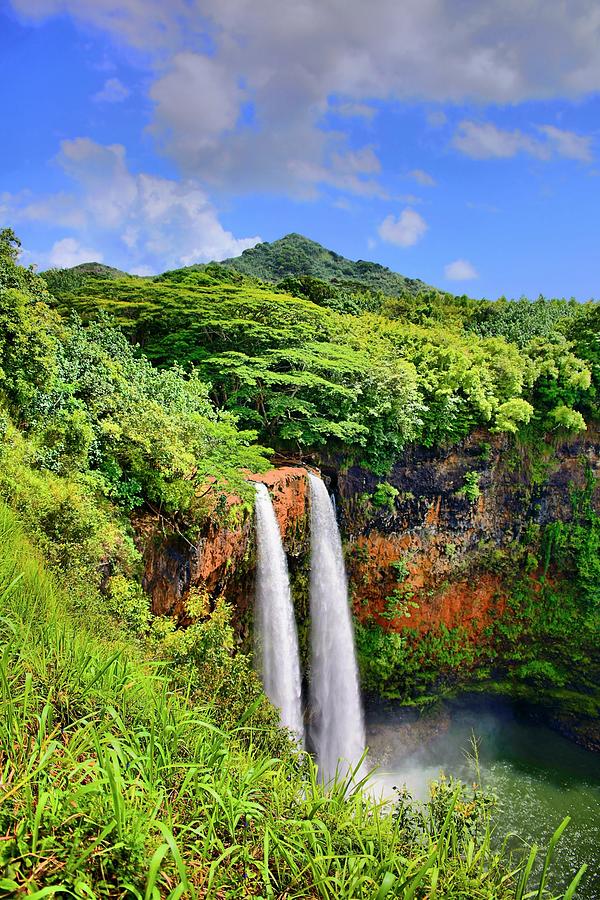 Nature Photograph - Wailua Falls Kauai by DJ Florek