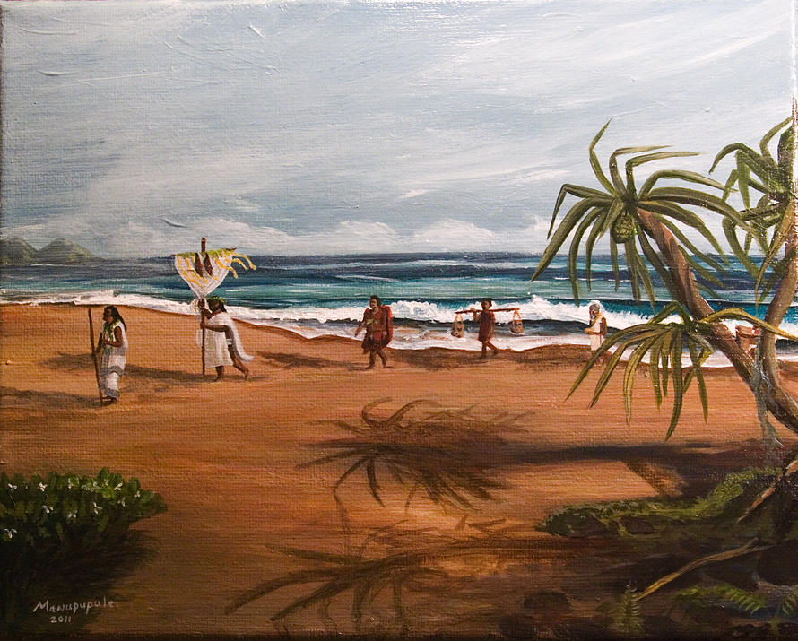 Beach Painting - Waimanalo Makahiki procession by Manupupule