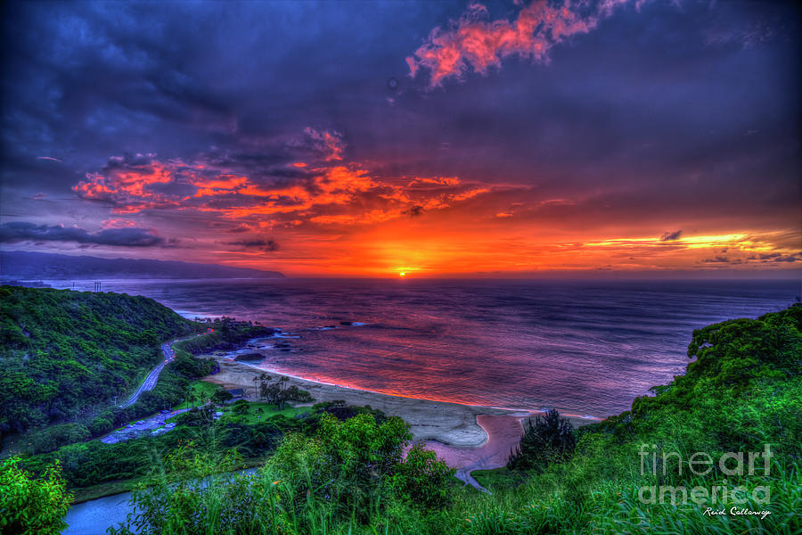 Waimea Bay Sunset Overlook North Shore Oahu Hawaii Collection Art Photograph By Reid Callaway